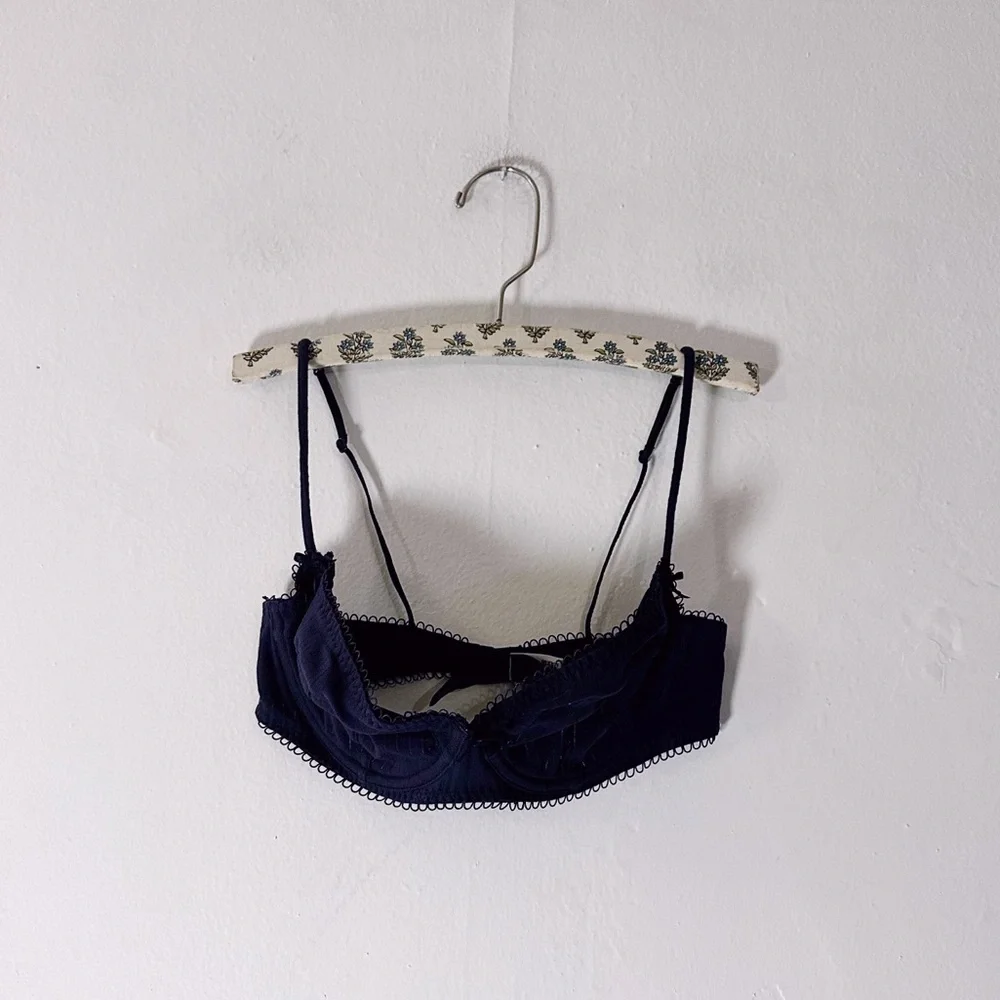 Skims Pointelle Unlined Balconette Bra Underwire Bralette Scallop Edge Navy - Picture 2 of 7